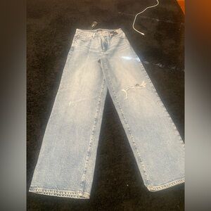 Express Light Blue Distressed Wide Leg Jeans